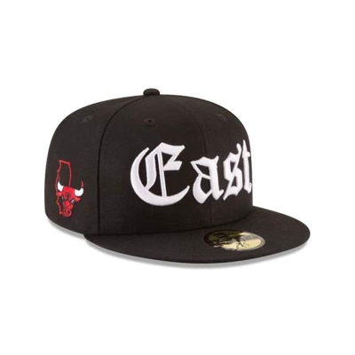 Black Chicago Bulls Hat - New Era NBA League Script 59FIFTY Fitted Caps USA2964381